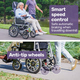 EQUIPMED Power Electric Wheelchair, Long Range, Auto Recline, Lithium Battery, 16 Rear Wheels, Headrest, Folding, Grey/Black - Extra Image