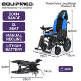 EQUIPMED Power Electric Wheelchair, Wide Bariatric Chair, Comfortable for S-XL, Long Range, Recline Adjustment, Lithium Battery, 16'' Wheels, Headrest, Folding - Front View