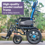EQUIPMED Power Electric Wheelchair, Wide Bariatric Chair, Comfortable for S-XL, Long Range, Recline Adjustment, Lithium Battery, 16'' Wheels, Headrest, Folding - 45-Degree Angle
