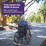 EQUIPMED Electric Wheelchair Folding, Folding, Long Range, Lithium Battery, 24 Rear Wheels, Black - Side View