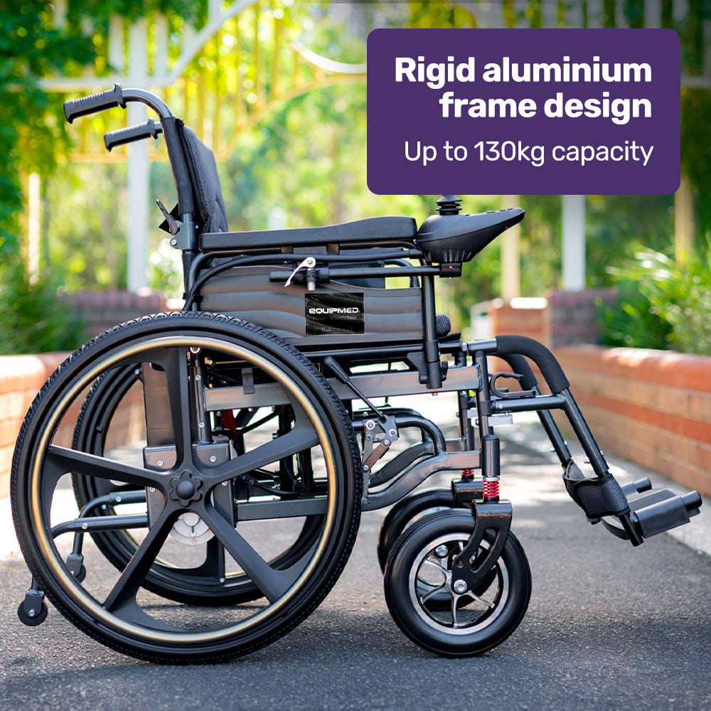 EQUIPMED Electric Wheelchair Folding, Folding, Long Range, Lithium Battery, 24 Rear Wheels, Black