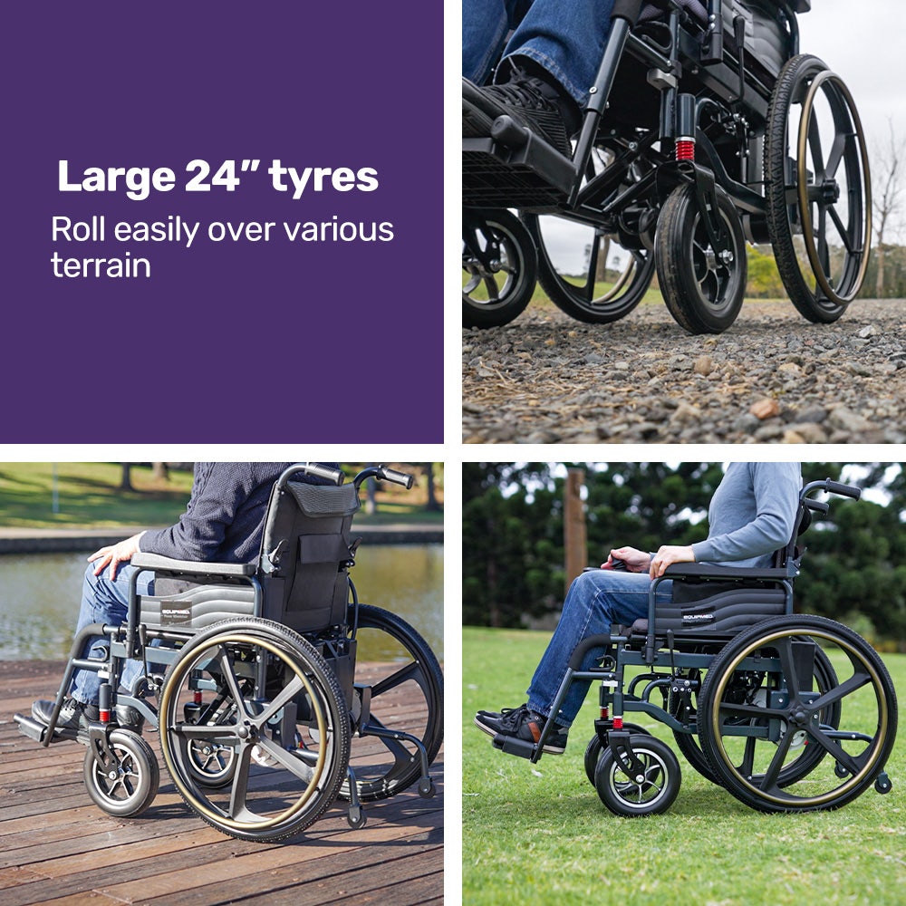 EQUIPMED Electric Wheelchair Folding, Folding, Long Range, Lithium Battery, 24 Rear Wheels, Black