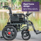 EQUIPMED Electric Folding Wheelchair, Wide Bariatric Chair Seat, Comfortable for S-XL, Long Range, Lithium Battery, Black - 45-Degree Angle