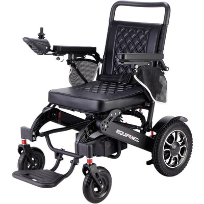 EQUIPMED Electric Folding Wheelchair, Long Range, Airline Approved, Aluminium Frame, Lithium Battery, Black