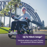 EQUIPMED Electric Folding Wheelchair, Long Range, Airline Approved, Aluminium Frame, Lithium Battery, Black - Top-Down View