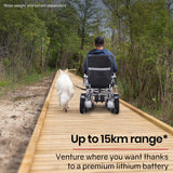 EQUIPMED Power Electric Wheelchair, Airline Approved Wheel Chair, Lightweight, Folding, Long Range, Lithium Batteries, Black & Silver - 45-Degree Angle