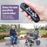 EQUIPMED Power Electric Wheelchair, Long Range, Airline Approved, Alloy, Remote Control, Lithium Battery, Black/Silver - Side View