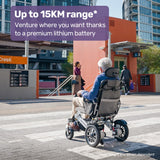 EQUIPMED Power Electric Wheelchair, Long Range, Airline Approved, Alloy, Remote Control, Lithium Battery, Black/Silver - Rear View