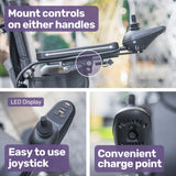 EQUIPMED Power Electric Wheelchair, Long Range, Airline Approved, Alloy, Remote Control, Lithium Battery, Black/Silver - Low Angle