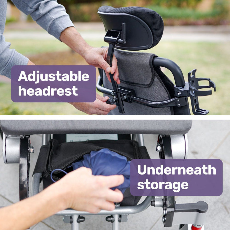 EQUIPMED Power Electric Wheelchair, Long Range, Airline Approved, Alloy, Remote Control, Lithium Battery, Black/Silver