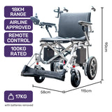 EQUIPMED Power Electric Wheelchair, Airline Approved Wheelchair, Extra Lightweight, Long Range, Lithium Batteries, Silver - Front View