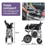 EQUIPMED Power Electric Wheelchair, Airline Approved Wheelchair, Extra Lightweight, Long Range, Lithium Batteries, Silver - Rear View