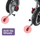 EQUIPMED Power Electric Wheelchair, Airline Approved Wheelchair, Extra Lightweight, Long Range, Lithium Batteries, Silver - Close-Up Angle