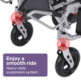 EQUIPMED Power Electric Wheelchair, Airline Approved Wheelchair, Extra Lightweight, Long Range, Lithium Batteries, Silver - Low Angle