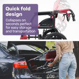 Equipmed Folding Transit Wheelchair, Lightweight Aluminium for Easy Transport, Crimson Red - Rear View