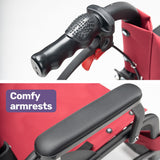 Equipmed Folding Transit Wheelchair, Lightweight Aluminium for Easy Transport, Crimson Red - Low Angle