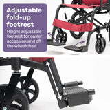 Equipmed Folding Transit Wheelchair, Lightweight Aluminium for Easy Transport, Crimson Red - Extra Image