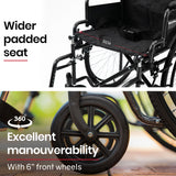 Equipmed 24 Inch Folding Bariatric Wheelchair, XL Wide Design, 136kg Capacity, Park Brakes, Retractable Armrests, Dark Grey Hammertone - Close-Up Angle