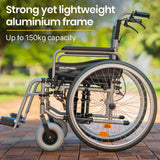 EQUIPMED Extra-Wide Folding Wheelchair, Aluminium Frame, 150kg Capacity, 24 Inch Wheels, Park Brakes, Black - Front View