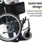 EQUIPMED Extra-Wide Folding Wheelchair, Aluminium Frame, 150kg Capacity, 24 Inch Wheels, Park Brakes, Black