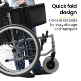 EQUIPMED Extra-Wide Folding Wheelchair, Aluminium Frame, 150kg Capacity, 24 Inch Wheels, Park Brakes, Black - Side View