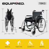 EQUIPMED Extra-Wide Folding Wheelchair, Aluminium Frame, 150kg Capacity, 24 Inch Wheels, Park Brakes, Black - Rear View