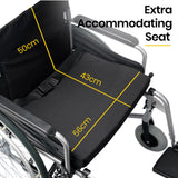 EQUIPMED Extra-Wide Folding Wheelchair, Aluminium Frame, 150kg Capacity, 24 Inch Wheels, Park Brakes, Black - Extra Image