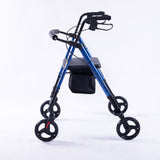 EQUIPMED 4 Wheel Lightweight Rollator Walker, Aluminium Frame, Seat, Carry Bag, for Seniors, Blue - Front View