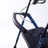 EQUIPMED 4 Wheel Lightweight Rollator Walker, Aluminium Frame, Seat, Carry Bag, for Seniors, Blue - Side View
