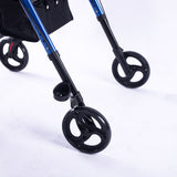 EQUIPMED 4 Wheel Lightweight Rollator Walker, Aluminium Frame, Seat, Carry Bag, for Seniors, Blue - Top-Down View