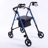 EQUIPMED 4 Wheel Lightweight Rollator Walker, Aluminium Frame, Seat, Carry Bag, for Seniors, Blue - Close-Up Angle