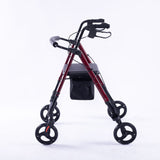 EQUIPMED 4 Wheel Lightweight Rollator Walker, Aluminium Frame, Seat, Carry Bag, for Seniors, Red - Front View