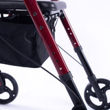 EQUIPMED 4 Wheel Lightweight Rollator Walker, Aluminium Frame, Seat, Carry Bag, for Seniors, Red - Side View