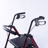 EQUIPMED 4 Wheel Lightweight Rollator Walker, Aluminium Frame, Seat, Carry Bag, for Seniors, Red - Top-Down View