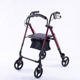 EQUIPMED 4 Wheel Lightweight Rollator Walker, Aluminium Frame, Seat, Carry Bag, for Seniors, Red - 45-Degree Angle