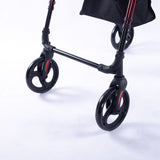 EQUIPMED 4 Wheel Lightweight Rollator Walker, Aluminium Frame, Seat, Carry Bag, for Seniors, Red - Close-Up Angle