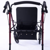 EQUIPMED 4 Wheel Lightweight Rollator Walker, Aluminium Frame, Seat, Carry Bag, for Seniors, Red - Low Angle