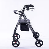 EQUIPMED 4 Wheel Lightweight Rollator Walker, Aluminium Frame, Seat, Carry Bag, for Seniors, Titanium Style - Front View