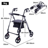 EQUIPMED 4 Wheel Lightweight Rollator Walker, Aluminium Frame, Seat, Carry Bag, for Seniors, Titanium Style - Rear View