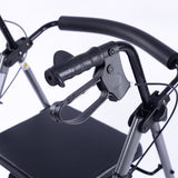 EQUIPMED 4 Wheel Lightweight Rollator Walker, Aluminium Frame, Seat, Carry Bag, for Seniors, Titanium Style - Low Angle