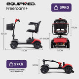 EQUIPMED FreeRoam+ Mid-Sized Lithium Fast Easy Charge Mobility Scooter, Red - Front View