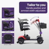 EQUIPMED FreeRoam+ Mid-Sized Lithium Fast Easy Charge Mobility Scooter, Red - Close-Up Angle
