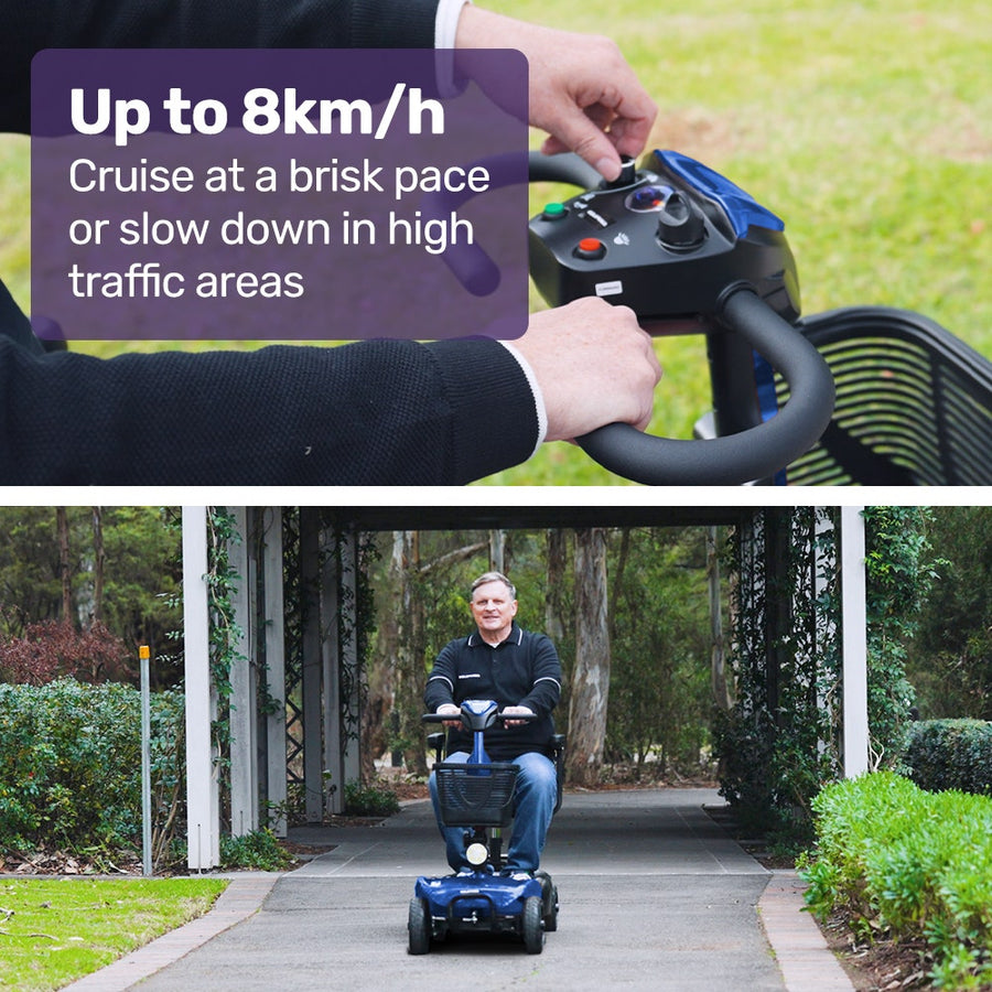EQUIPMED FreeLite+ Mid-Sized Electric Foldable Mobility Scooter, Lithium Battery, Long Range and Easy Charging, Blue