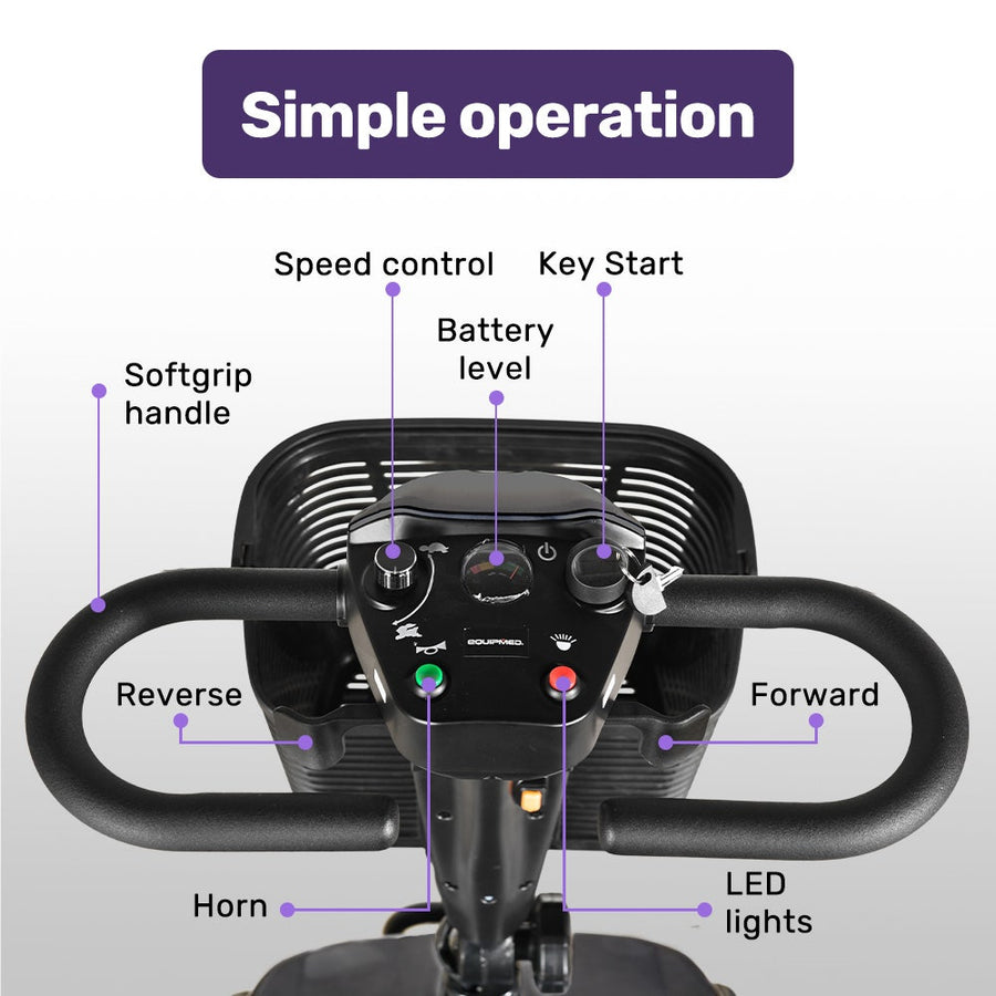 EQUIPMED FreeLite+ Mid-Sized Foldable Electric Mobility Scooter, Lithium Battery, Long Range and Easy Charging, Grey