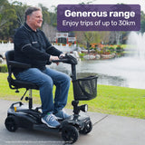 EQUIPMED FreeLite+ Mid-Sized Foldable Electric Mobility Scooter, Lithium Battery, Long Range and Easy Charging, Grey - Close-Up Angle