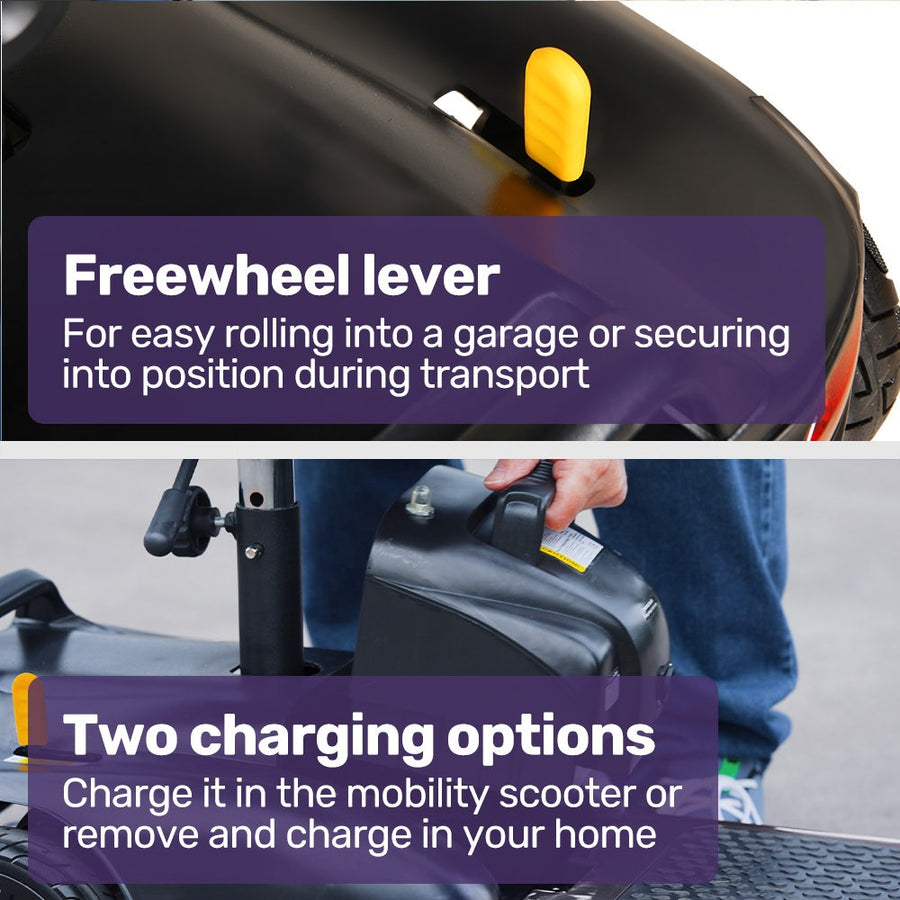 EQUIPMED FreeLite+ Mid-Sized Foldable Electric Mobility Scooter, Lithium Battery, Long Range and Easy Charging, Grey