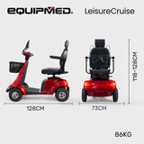 EQUIPMED LeisureCruise Extra Large-Sized, High Power, 182kg Capacity Mobility Scooter  - Red - Front View