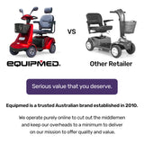 EQUIPMED LeisureCruise Extra Large-Sized, High Power, 182kg Capacity Mobility Scooter  - Red - 45-Degree Angle
