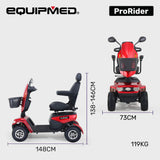 Equipmed ProRider Ultra Large-sized, High Power, Strong Climber, Varied Terrain, 200kg Capacity Mobility Scooter - Red - Front View
