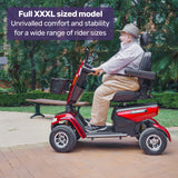 Equipmed ProRider Ultra Large-sized, High Power, Strong Climber, Varied Terrain, 200kg Capacity Mobility Scooter - Red - Side View